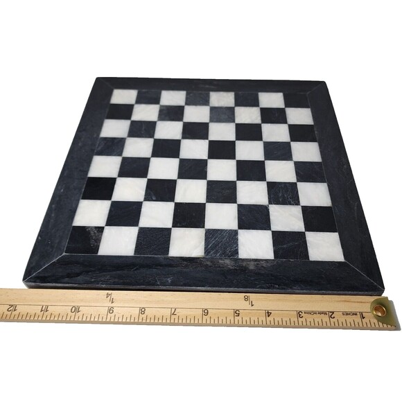 12" Marble Chess Board & Velvet Storage Box Black & White Premium Quality Gift - Picture 3 of 5